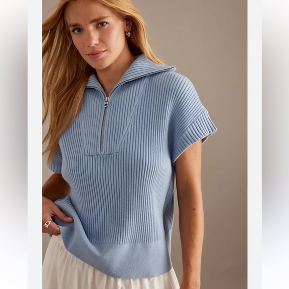 Varley Anthropologie Rory Half Zip Short Sleeve Knit Sweater in Size Large - Picture 1 of 8